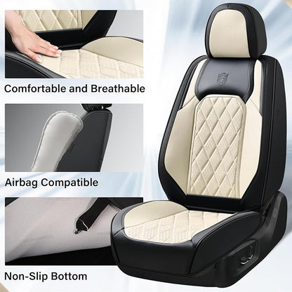 Coverado Car Seat Covers Front Seats, Waterproof Faux Leather Car Seat Covers 2 Pack, Universal Car Seat Protector Driver Seat Covers Fit for Most Cars Trucks SUV- Black&White