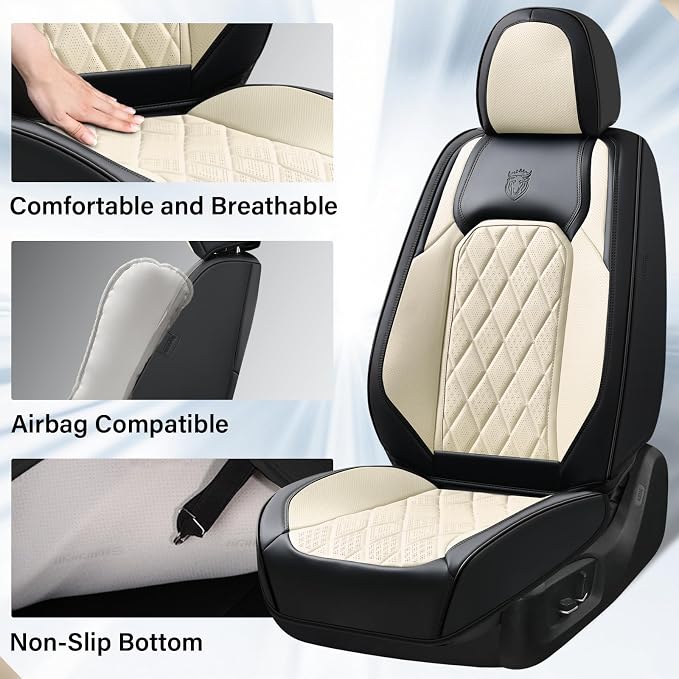 Coverado Car Seat Covers Full Set, Faux Leather Seat Covers for Car, Waterproof Car Seat Protectors 5 Seats, Automotive Seat Covers Universal Fit for Most Cars SUV Trucks- Black&White
