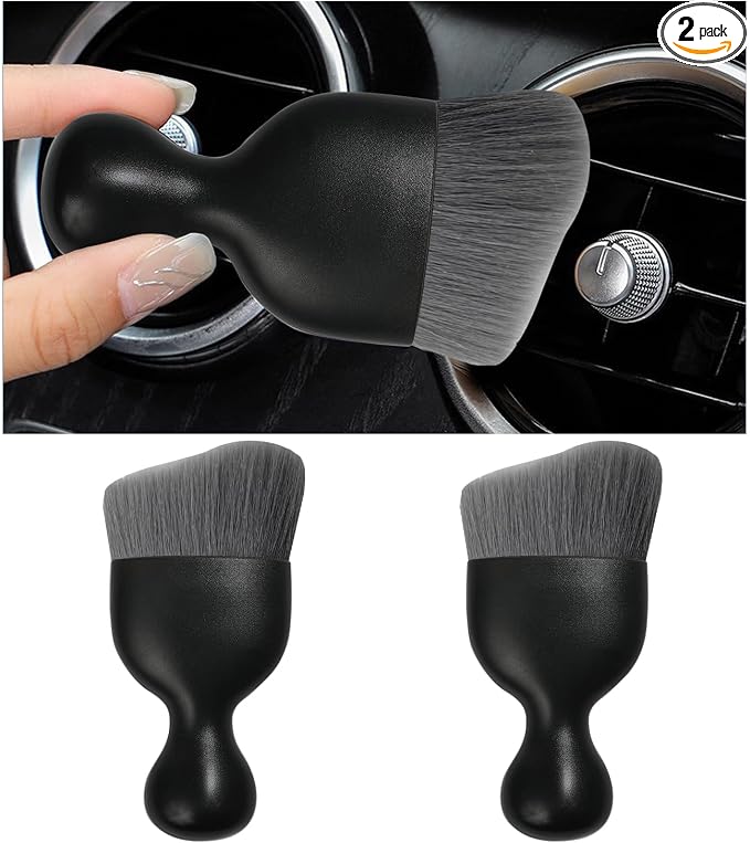 Dickno 2PCS Car Interior Dust Brush, Soft Scratch Free Auto Detailing Brushes, Universal Vehicle Interior Cleaning Tool for Automotive Dashboard, Air Vents, Leather (Gray)