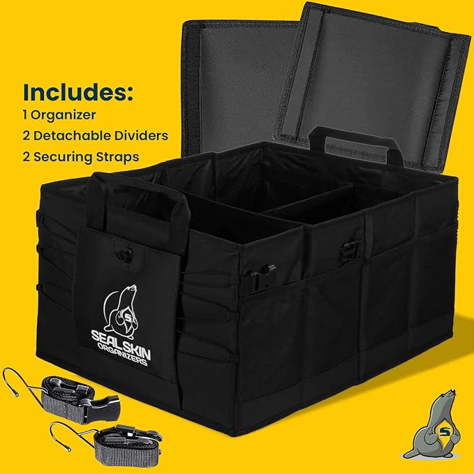 Seal Skin Covers Trunk Organizer for SUV, Car & Truck - Premium Heavy Duty and Collapsible with 3 Adjustable Sizes - Lightweight and Portable Storage Organizer - Easy to Use and Install in Any Vehicle