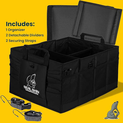Seal Skin Covers Trunk Organizer for SUV, Car & Truck - Premium Heavy Duty and Collapsible with 3 Adjustable Sizes - Lightweight and Portable Storage Organizer - Easy to Use and Install in Any Vehicle