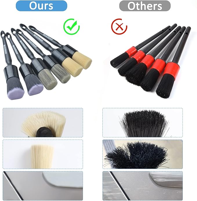 MVEQRRN 6pcs Car Detailing Brush Set-2pcs Boars Hair Car Detailing Brushes,2pcs Ultra Soft No Scratch Detailing Brush for Air Vent,Leather Seat 2pcs Detail Brushes car Detailing for Interior Exterior