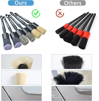 MVEQRRN 6pcs Car Detailing Brush Set-2pcs Boars Hair Car Detailing Brushes,2pcs Ultra Soft No Scratch Detailing Brush for Air Vent,Leather Seat 2pcs Detail Brushes car Detailing for Interior Exterior