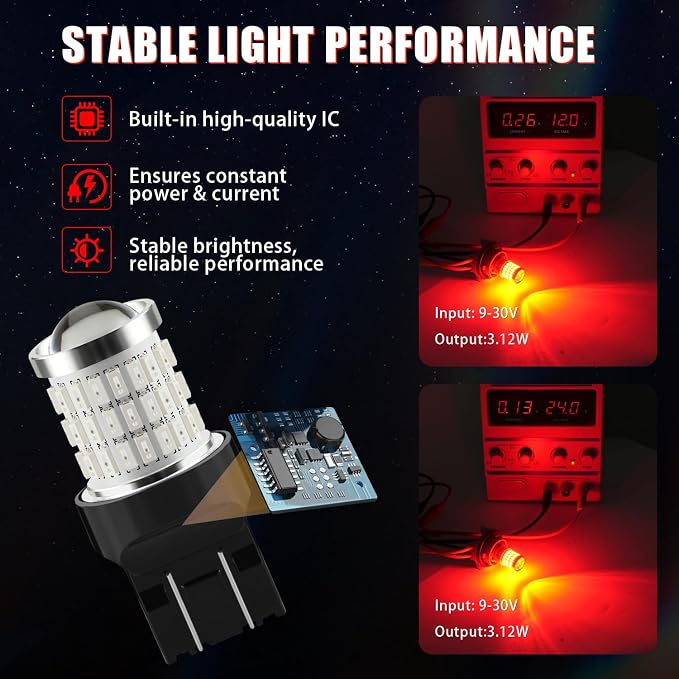 iBrightstar 7443 LED Bulb Red, 7440 LED Brake Light Bulbs Super Bright for Rear Brake Lights and Tail Lights, 2 Pack