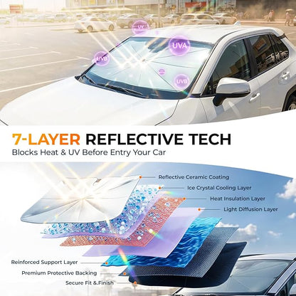 [2026 Upgraded] DooGooCoo Windshield Sun Shade Umbrella for Jeep Grand Cherokee 2011-2025 2026 [100% Sunlight Blocked, Cooling Ice Crystal] Sunshade for Car Windshield for Grand Cherokee Sun Shade.
