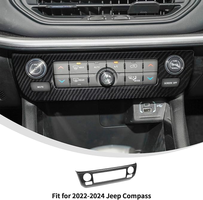 Linskip Climate Control Accent Trim Fit for 2022 2023 2024 2025 Jeep Compass, Control Panel Cover for Jeep Compass Interior Accessories(Black Carbon Fiber)
