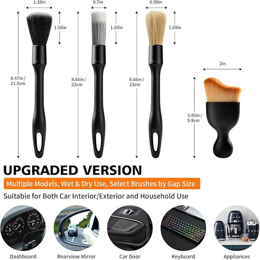 8PCS Car Detailing Brush Set, Ultra Soft Boars Hair Car Interior Detailing Brushes, Premium Car Wash Brush Kit for Professional Results ﻿Car Duster Interior or Exterior, Car Accessories Interior Tools