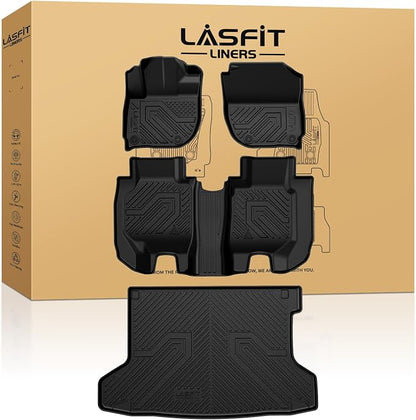 LASFIT Floor Mats & Cargo Mat for Honda HRV 2016-2022 (AWD Model), All Weather TPE Custom Fit HR-V Floor Liner Accessories, 1st & 2nd Row & Trunk Mat Full Set, Black (Not for FWD)