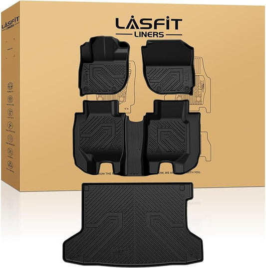 LASFIT Floor Mats & Cargo Mat for Honda HRV 2016-2022 (AWD Model), All Weather TPE Custom Fit HR-V Floor Liner Accessories, 1st & 2nd Row & Trunk Mat Full Set, Black (Not for FWD)
