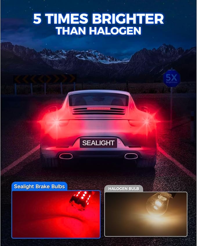 Marsauto 3157 LED Bulbs Red, Strobe LED Brake Light Bulbs, With Projector Lens, 50000 hrs Lifespan, 3156 3056 3057 4157 3047 4057 3457 Canbus Error Free Plug-N-Play, Pack of 2