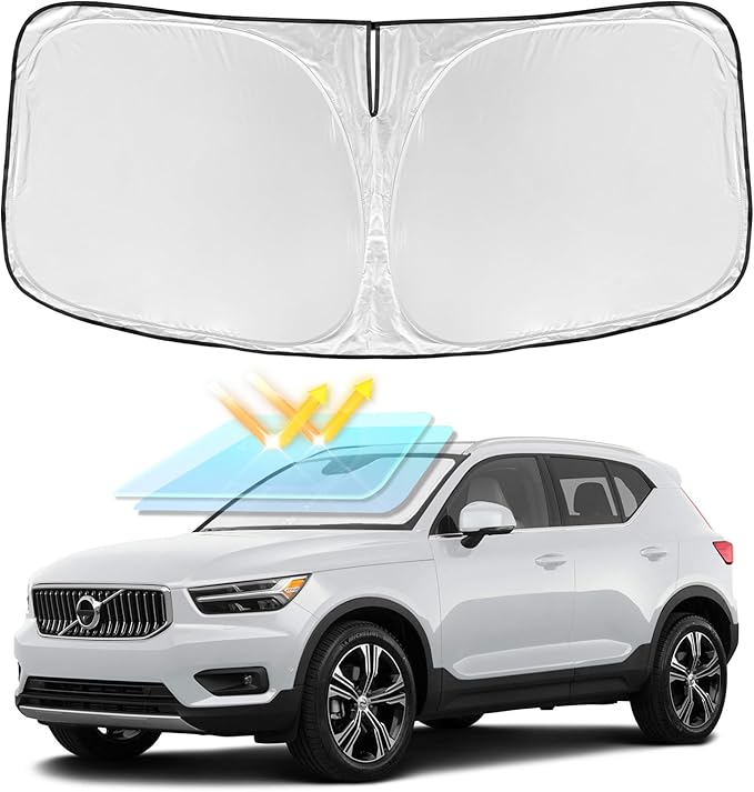 for Volvo XC40 2019-2025 2026 Windshield Sun Shade - 4 Layers Car Sunshades for Front Windows Shade Cover Custom Fit XC40 Sun Visor 250T Retractable Shade Blocks UV Rays Car Accessories