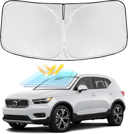 for Volvo XC40 2019-2025 2026 Windshield Sun Shade - 4 Layers Car Sunshades for Front Windows Shade Cover Custom Fit XC40 Sun Visor 250T Retractable Shade Blocks UV Rays Car Accessories