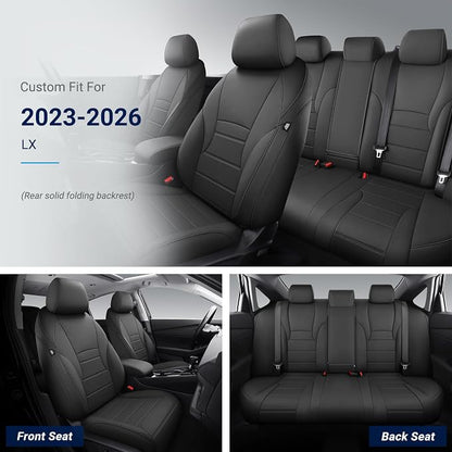 Custom for Honda Accord Seat Covers 2023 2024 2025 2026 LX Faux Leather Car Seats Cover Full Set (Rear Solid Folding backrest) - Black