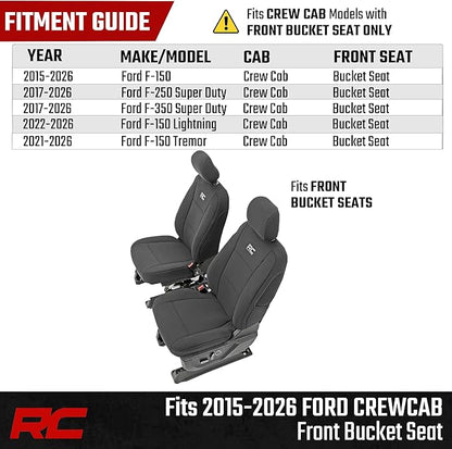 Rough Country Neoprene Seat Covers for 15-22 F-150 |17-22 Super Duty - 91016,Black, Front