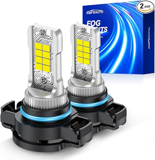 Marsauto 5202/5201 LED Fog Light Bulbs, 100% Successful Installation, 12000 Lumens 600% Brightness 6000K LED Bulbs, 5201 PS24W 5202 Fog Light Bulbs, Non-polarity, 1:1 Size, Pack of 2