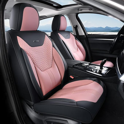 Coverado Car Seat Covers Full Set, Front Seat Covers with Lumbar Support and Back Seat Cover Waterproof Leather Automotive Seat Cover, Universal Car Interior Protectors Cushion for Most Cars