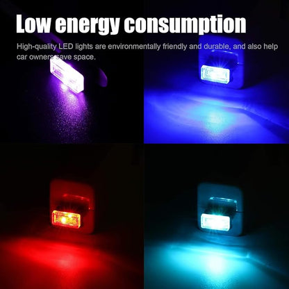 Ziciner 4 PCS USB LED Car Interior Atmosphere Lamp, Portable Mini LED Night Light, Plug-in USB Interface Trunk Ambient Lighting Kit, Universal Interior Accessories (Blue+Red+Ice Blue+Purple)