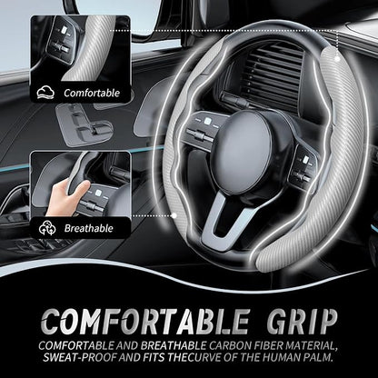 WOCOCN 2pcs Car Steering Wheel Cover,Anti-Skid Carbon Fiber Steering Wheel Protector for Men Women,Multiple Color Options,Universal for Most Car Interiors Accessories (Grey)