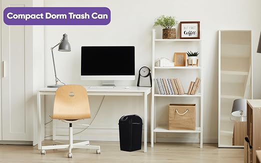 Superio Medium Trash Can with Lid 4.5 Gallon Plastic Swing Top Garbage Can Slim Waste Bin for Under Sink/Cabinet, Laundry Room, Kitchen, Office, Bedroom, Bathroom, College Dorm, 18 Qt, Black