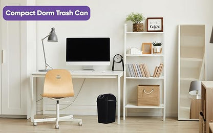 Superio Medium Trash Can with Lid 4.5 Gallon Plastic Swing Top Garbage Can Slim Waste Bin for Under Sink/Cabinet, Laundry Room, Kitchen, Office, Bedroom, Bathroom, College Dorm, 18 Qt, Black