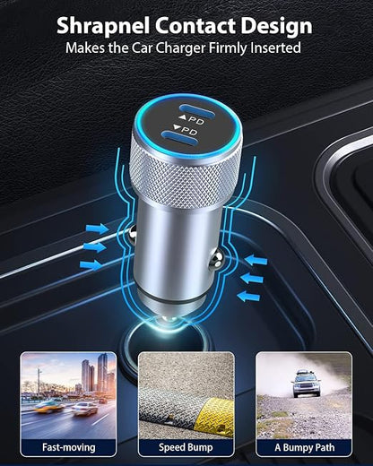 iPhone 16 Car Charger,USB C Fast Car Charger Adapter 2Pack Dual USB C Port Fast CarCharger with 6Feet Long Type C to C Braided Charging Cable Fast Charging for iPhone 16/16 Pro/16 Pro Max/15/iPad