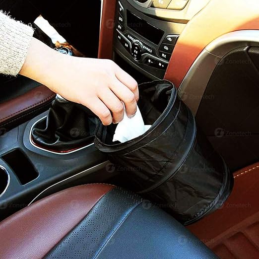 ZONETECH 2-Pack Universal Traveling Portable Car Trash Can - Black Collapsible Pop-up Leak Proof Trash Can- for Garbage to Organize Car,