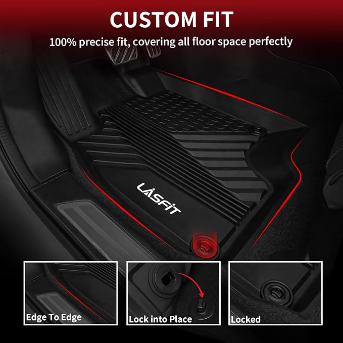 LASFIT Floor Mats for Acura RDX 2019-2026 All Weather Floor Liner TPE Custom Fit Car Mats for Acura RDX 1st & 2nd Row Mats Tasteless Durable and Easy to Clean Black
