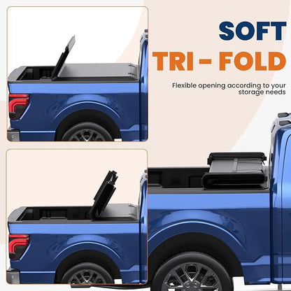 KUIPERAUTO 4.6FT Tri 3-Fold Soft Folding Truck Bed Tonneau Cover On Top Compatible with Ford Maverick 2022 2023 2024 2025 2026 Bed 3 Fold Fleetside Feet Bed 54.4 inch