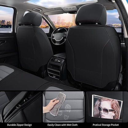 Car Seat Covers Full Set, Universal Leather Seat Covers for Cars, Breathable & Waterproof Automotive Seat Cover for Most Sedans, SUVs, Trucks, Full Coverage Seat Protector, Black Gray