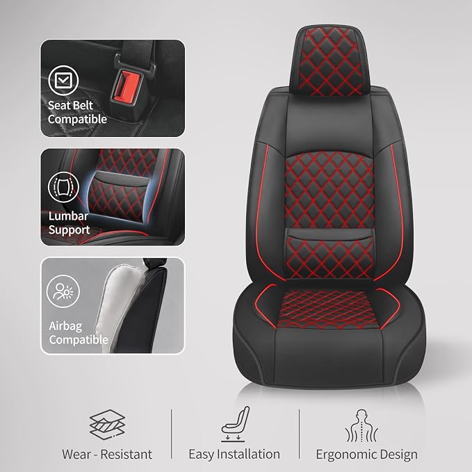Car Seat Covers Compatible with Hyundai Elantra 2017-2025 2026 Waterproof & Breathable Luxury Leather All-Weather Seat Cushions Protectors,Airbag Compatible,Only 2 Front seat Covers (Redline)