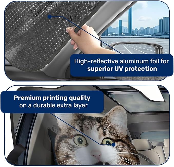 GENANY Funny Cat Windshield Cover for Car SUV Truck (55x30 Inches), Foldable Heat Shield, Shades for Front Windows, Protector Blocks UV, Car Decor