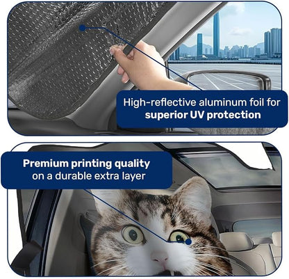 GENANY Funny Cat Windshield Cover for Car SUV Truck (55x30 Inches), Foldable Heat Shield, Shades for Front Windows, Protector Blocks UV, Car Decor