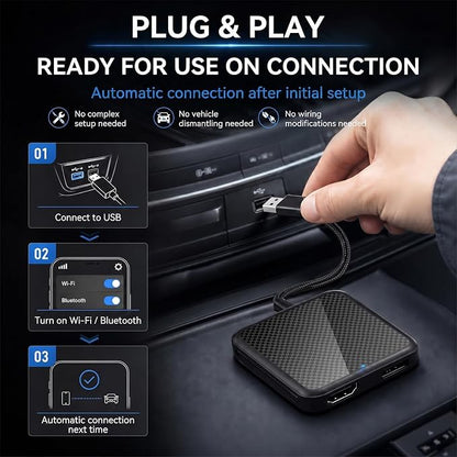 Car TV Adapter with HDMI Input, Wireless CarPlay and Android Auto Dongle for Fire TV Stick, Plug and Play 2K Multimedia Streaming Converter for Factory Wired CarPlay Cars