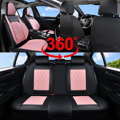 Coverado Leather Seat Covers, Car Seat Covers Full Set, Waterproof Faux Leather Pink & Black Seat Covers, Car Seat Protectors 5 Seats, Automotive Seat Covers Universal Fit for Most Cars SUV Trucks