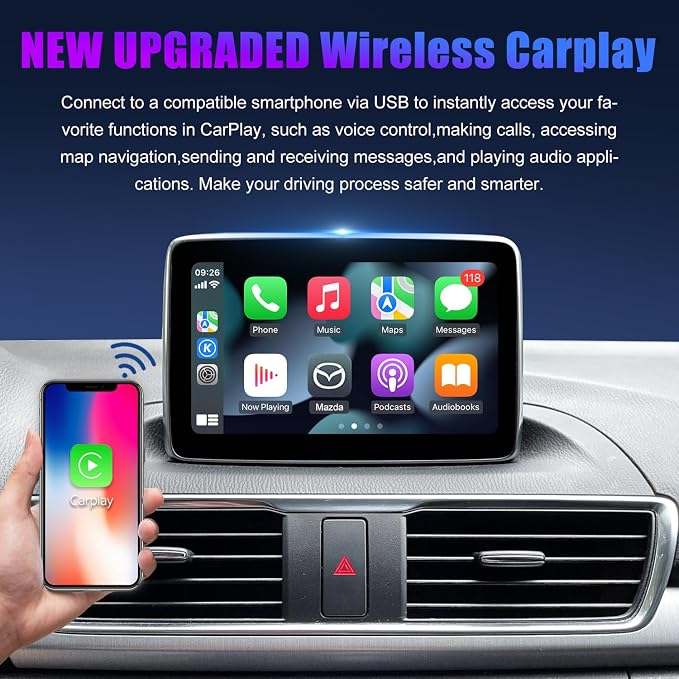 Mazda Type-C Wireless Carplay Retrofit Kit, TK78-66-9U0C OEM Media Hub to MZD Connect System, Compatible with Mazda 2/3/6/CX3/CX5/CX9/MX5 2015-2020 (Only Supporting Wireless Carplay, NO Android Auto)