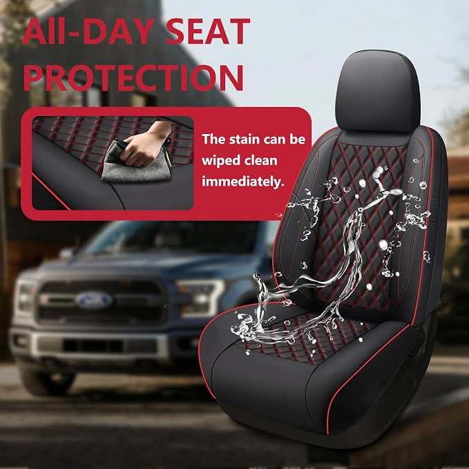 F150 Seat Covers, Custom Ford F150 Truck Seat Cover Fit for 2015-2025 F150 and 2017-2025 F250 F350 F450 Super Duty Crew Cab XL XLT Lariat King Ranch Platinum (Black red, Front and Rear(5 seats))