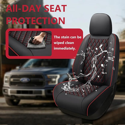 F150 Seat Covers, Custom Ford F150 Truck Seat Cover Fit for 2015-2025 F150 and 2017-2025 F250 F350 F450 Super Duty Crew Cab XL XLT Lariat King Ranch Platinum (Black red, Front and Rear(5 seats))