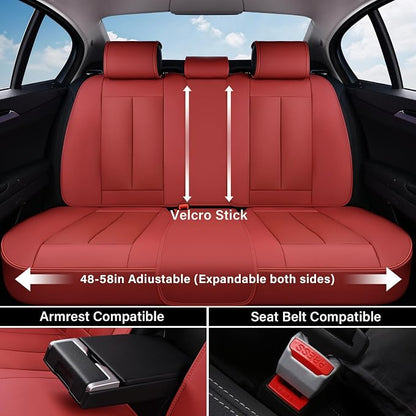 Coverado Car Seat Covers Full Set, Red Seat Covers for Cars, Automotive Seat Covers, Waterproof Nappa Leather Front Seats and Back Car Seat Protector, Universal Fit for Most Cars SUV Trucks