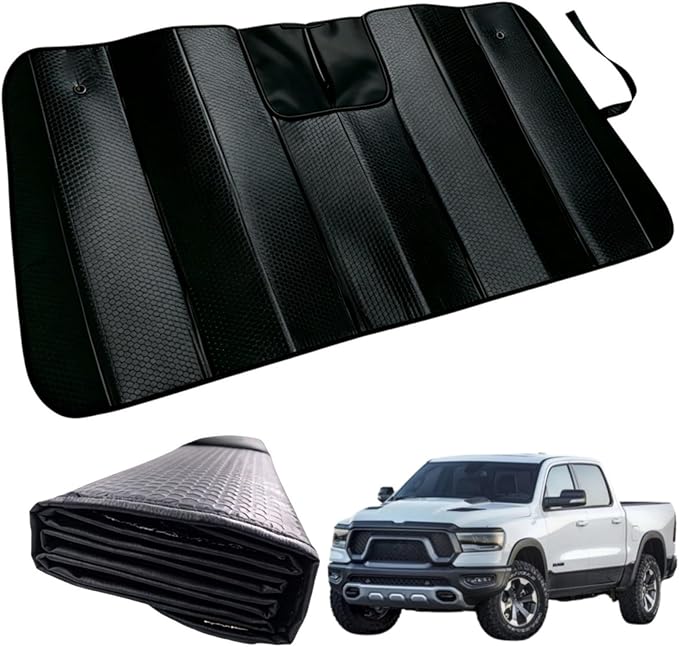 GWUSKDT Car Windshield Sunshade for 2019-2026 RAM 1500, Thicken 5-Layer Bubble Aluminum Foil UV Heat Reflector Foldable Sun Visor,Front Windshield Sun Shade- Keeps Your Pickup Truck Cool
