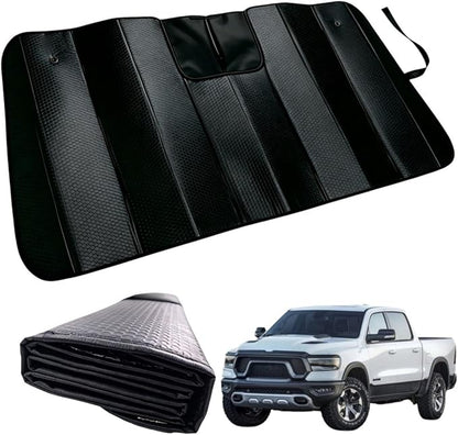 GWUSKDT Car Windshield Sunshade for 2019-2026 RAM 1500, Thicken 5-Layer Bubble Aluminum Foil UV Heat Reflector Foldable Sun Visor,Front Windshield Sun Shade- Keeps Your Pickup Truck Cool