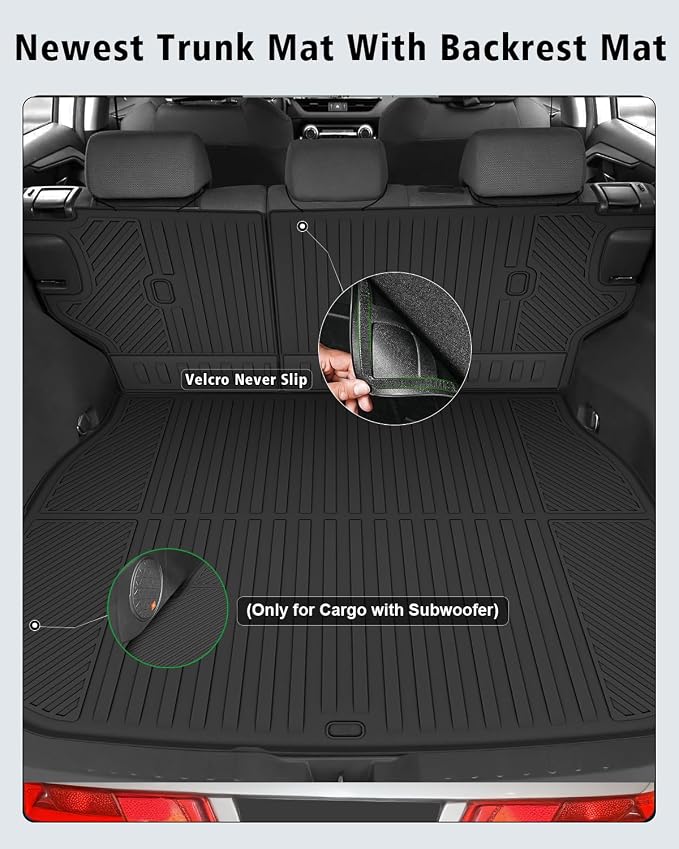 Floor Mats Custom for Toyota RAV4 Hybrid 2026 (Only for Cargo Area with Subwoofer) (Not for Phev) Trunk Mat with Backrest Mat All Weather TPE Full Set Cargo Liners for RAV-4 2026 Accessories, Black