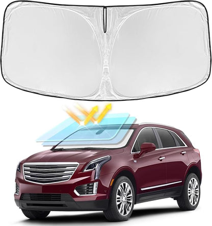 for Cadillac XT5 2017-2026 Windshield Sun Shade - 4 Layers Car Sunshades for Front Windows Shade Cover Custom Fit XT5 Sun Visor 250T Retractable Shade Blocks UV Rays Car Accessories