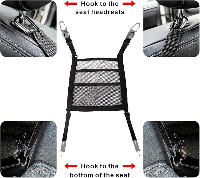 3 Layer Car Mesh Organizer Between Front Seat Backseat Mesh Storage Net Kid Dog Pet Barrier Car Net Pocket Handbag Tissue Purse Holder for SUV, Van