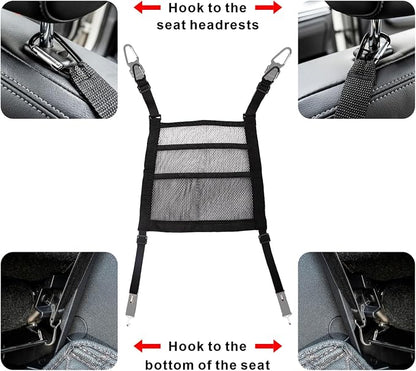 3 Layer Car Mesh Organizer Between Front Seat Backseat Mesh Storage Net Kid Dog Pet Barrier Car Net Pocket Handbag Tissue Purse Holder for SUV, Van