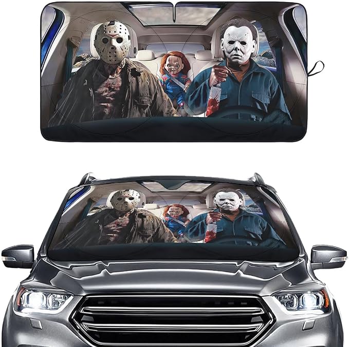 GENANY Horror Movie Character Windshield Sun Shade for Car SUV Truck (69x35 Inches), Automobile Sunshade, Protector Blocks UV, Car Accessories