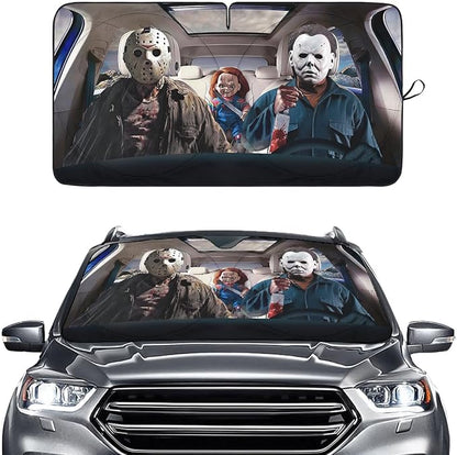 GENANY Horror Movie Character Windshield Sun Shade for Car SUV Truck (69x35 Inches), Automobile Sunshade, Protector Blocks UV, Car Accessories