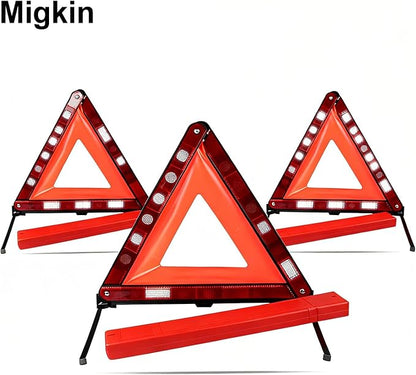 Warning Triangles for Vehicles, 3-Piece Reflective Emergency Roadside Safety Kit with Carry Bag for Cars, Trucks & Trailers
