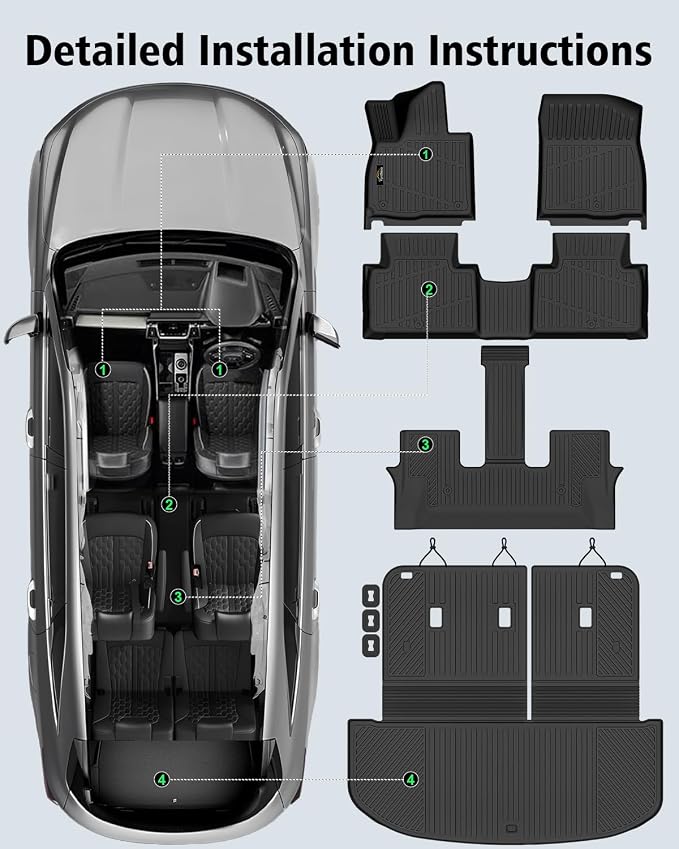 Floor Mats Custom for Kia Telluride 2027 Gas Only (Not for Hybrid) 7&8 Seater Trunk Mat with Backrest Mat All Weather TPE Full Set Liners Cargo Protector for Telluride 2027 Fuel Accessories, Black