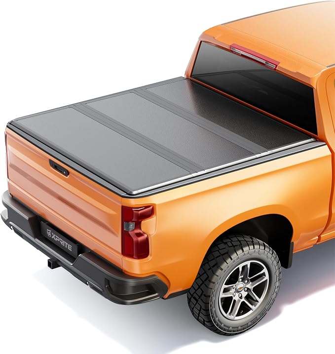 Xprite FRP Hard Tri Fold Truck Bed Tonneau Cover Compatible with Chevrolet Silverado/GMC Sierra 1500 LT 2014-2026 Chevy Silverado Bed Cover 6.6FT (79.4")