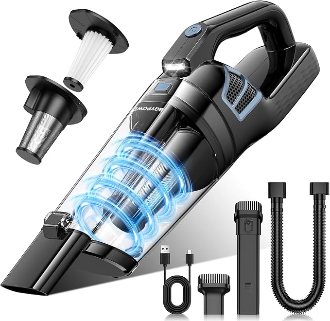 BQYPOWER Handheld Vacuum Cordless, 16000PA Strong Suction Hand Held Vacuum Cordless Rechargeable with Multiple Accessories, Portable Car Vacuum Cleaner High Power for Car Home Office